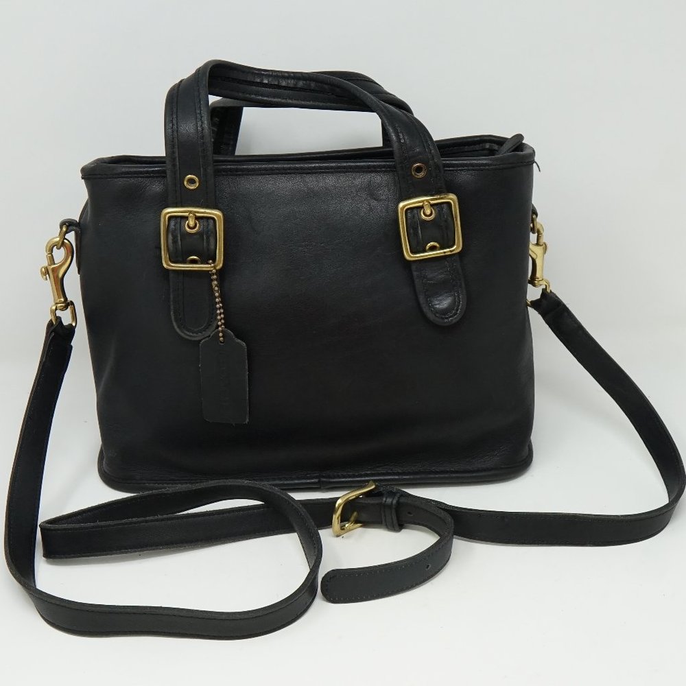 Coach Black Leather Satchel with Gold Accents